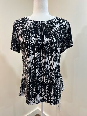 Calvin Klein Black White Abstract Print Short Sleeve Blouse Size L